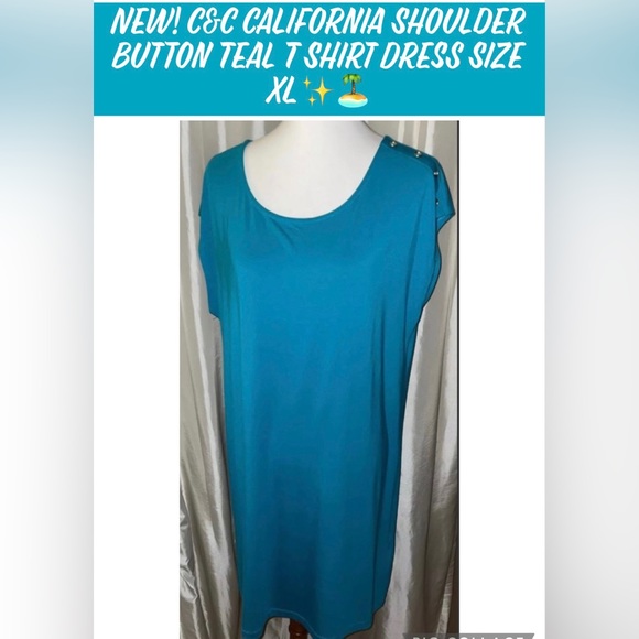 New! C&C California Shoulder Button Teal T Shirt Dress Size XL✨🏝